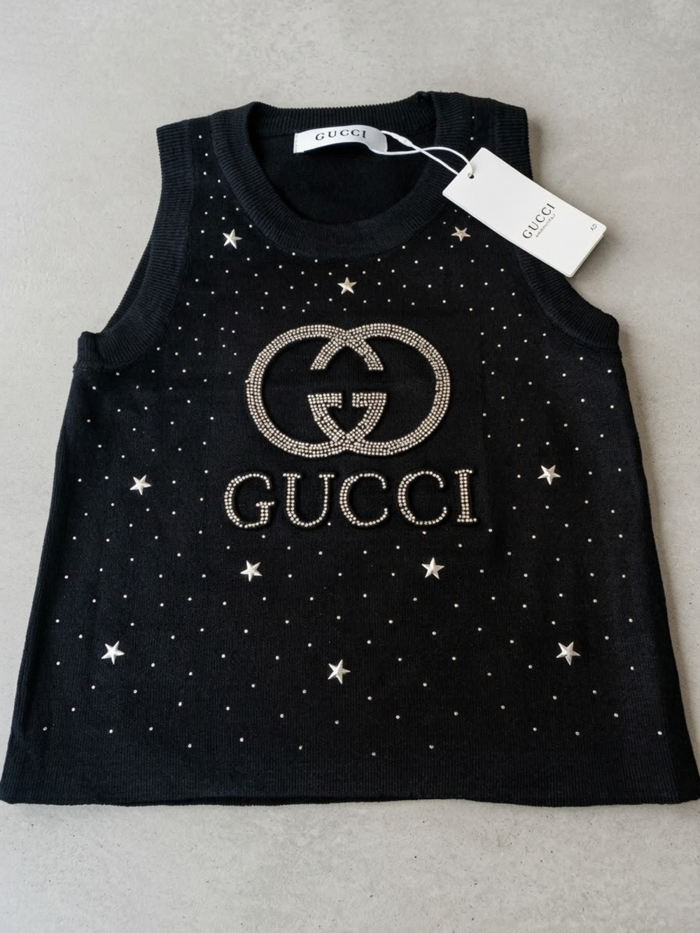 Brand New Black Crystal Logo Sleeveless Sweater
